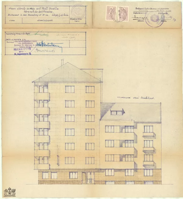 Zsombolyai utcai homlokzat a tervrajzon.